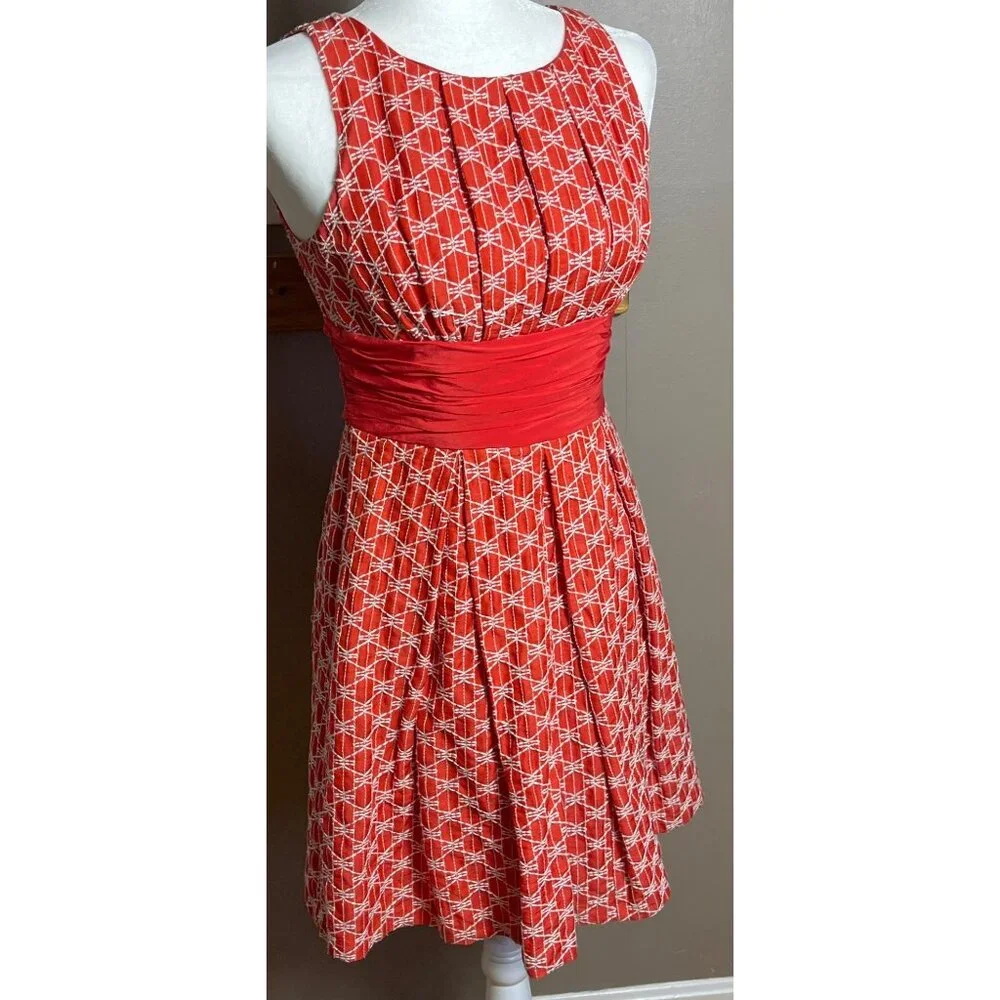Frock Tracy Reese Dress Red Linen Silk Retro 50s PinUp Feminine Fun Womens 6 - Picture 3 of 14